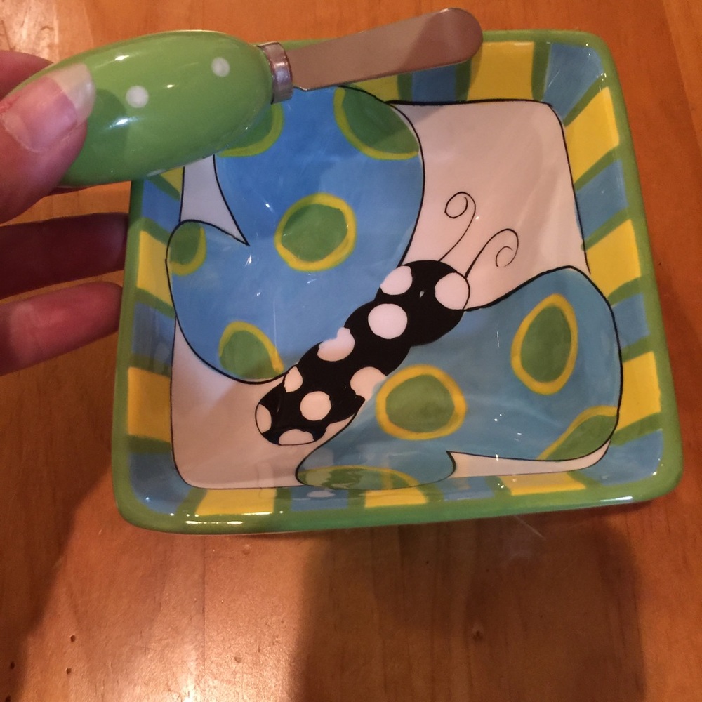 Ceramic Hand Painted Dip Bowl and Knife